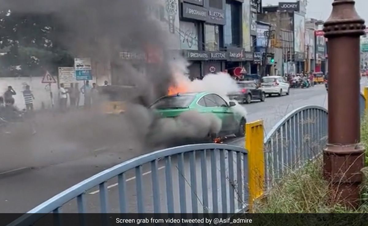 Video: BMW Car Catches Fire On Chennai Road, Traffic Hit