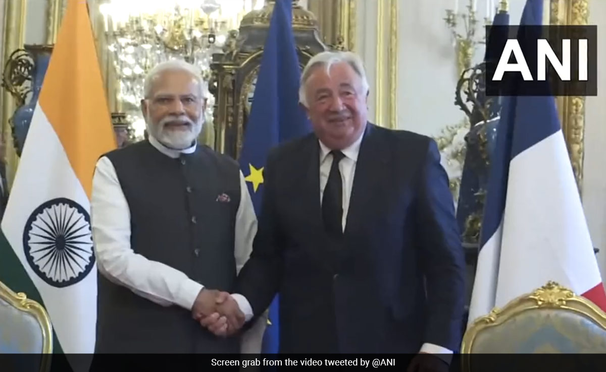 PM Modi Meets French Senate President Gerard Larcher In Paris