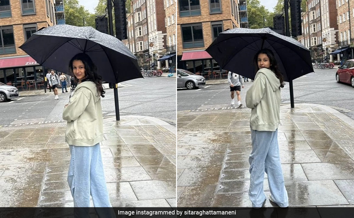 Sitara Ghattamaneni Enjoys The London Rain In Comfy Denims And Mint Green Jacket