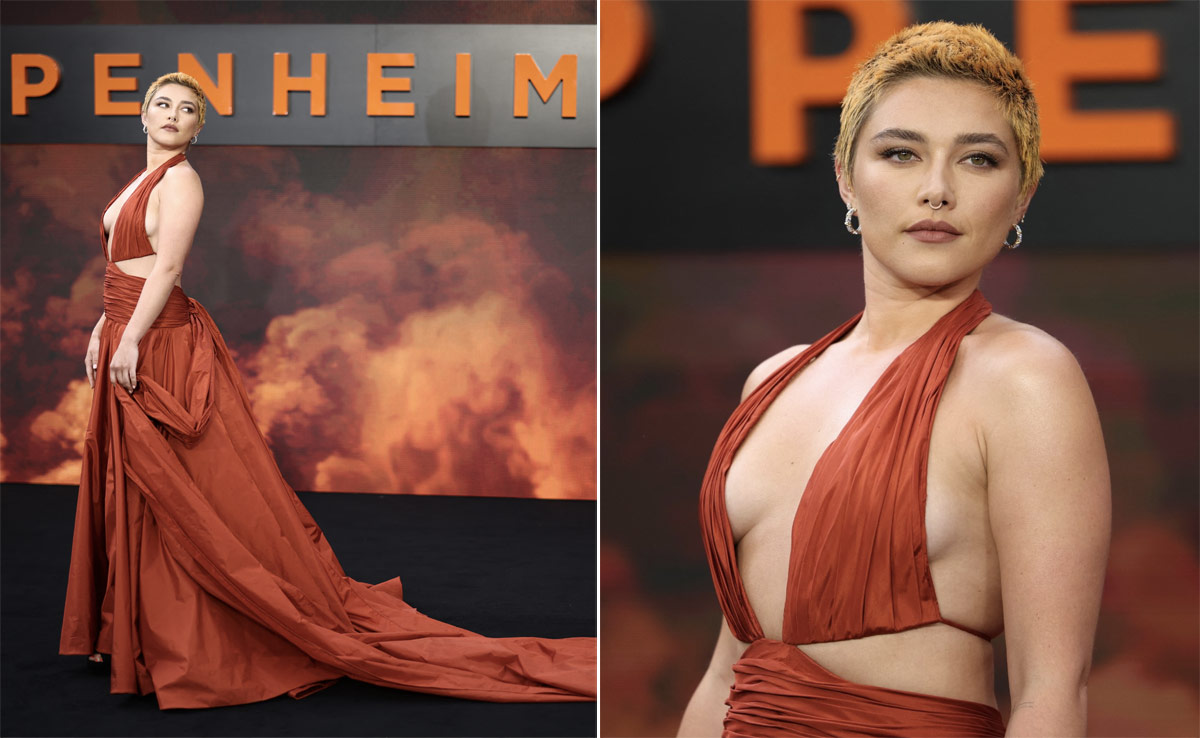 Florence Pugh In A Stunning Burnt Orange Cutout Gown Is Setting Fire To The Red Carpet