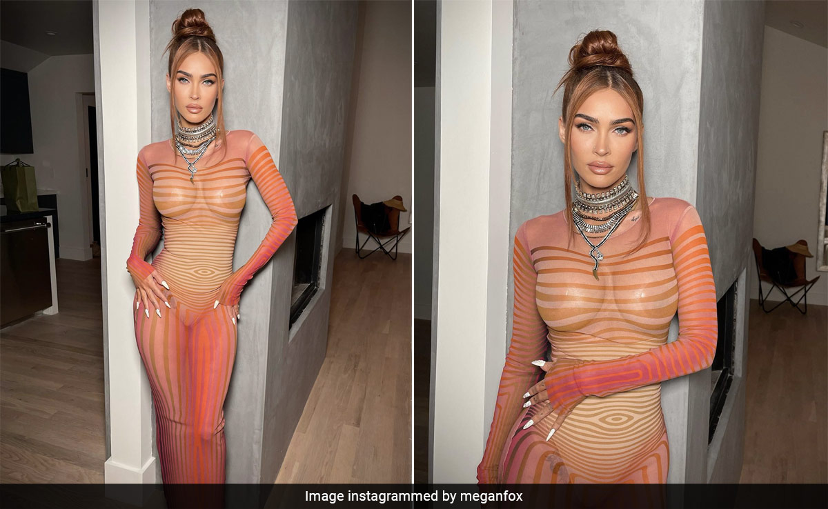 Megan Fox's Completely Sheer Striped Orange Dress Came With Matching Ginger Locks