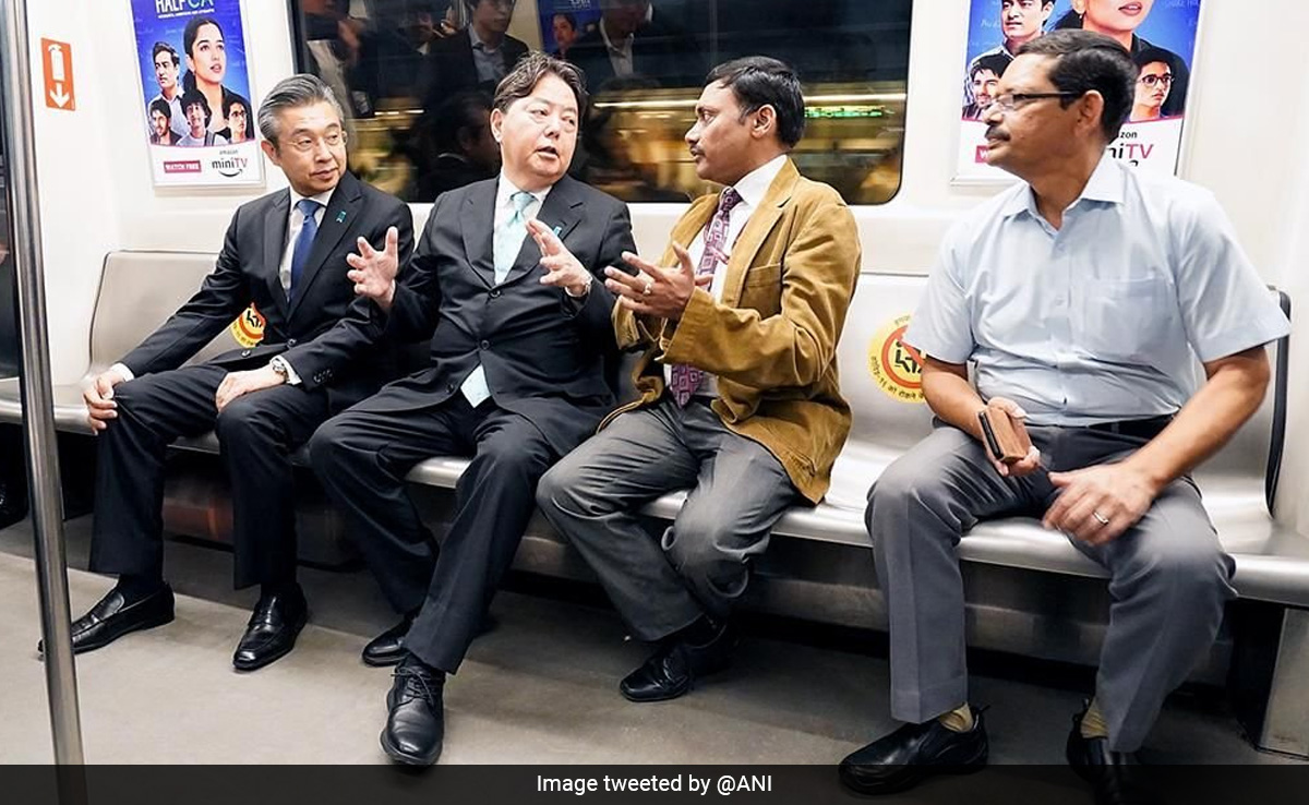 Japan Foreign Minister Yoshimasa Hayashi Takes A Ride In Delhi Metro