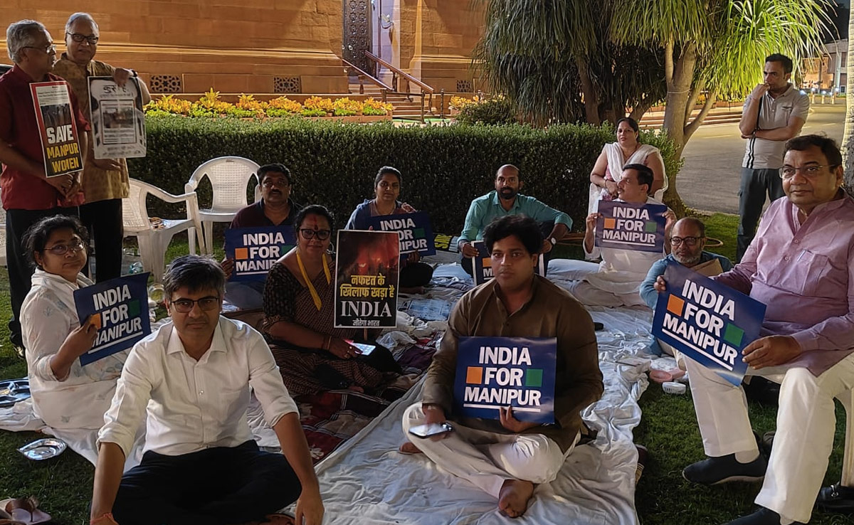 Opposition MPs Sit On Night Protest Outside Parliament Amid Manipur Tangle