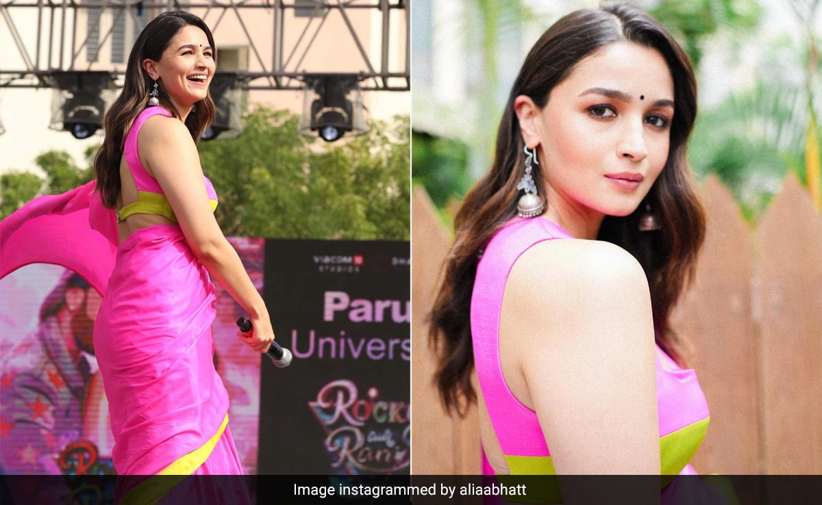 Alia Bhatt Looks Like A Breath Of Fresh Air In A Striking Pink And Green <i>Saree</i>