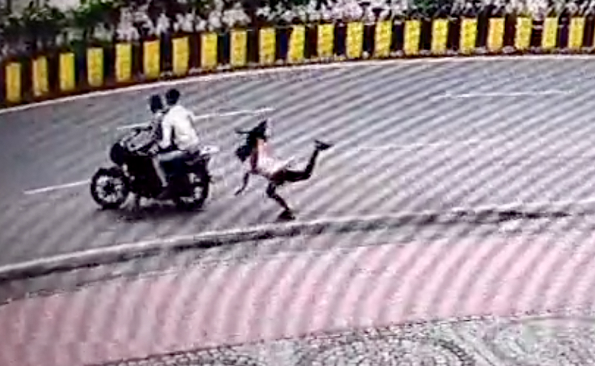 On Camera, Woman Falls Face-First On Road As Bikers Snatch Phone