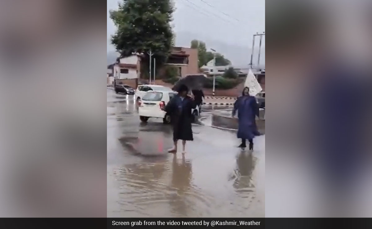Srinagar Cop Manages Traffic Barefoot Amid Rain, Waterlogging, Wins Praise