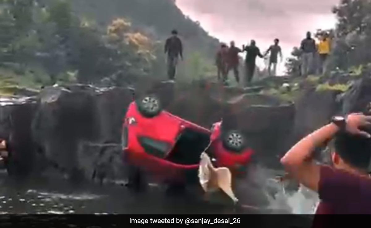 Video: Man, Daughter Rescued After Car Falls In Waterfall In Madhya Pradesh