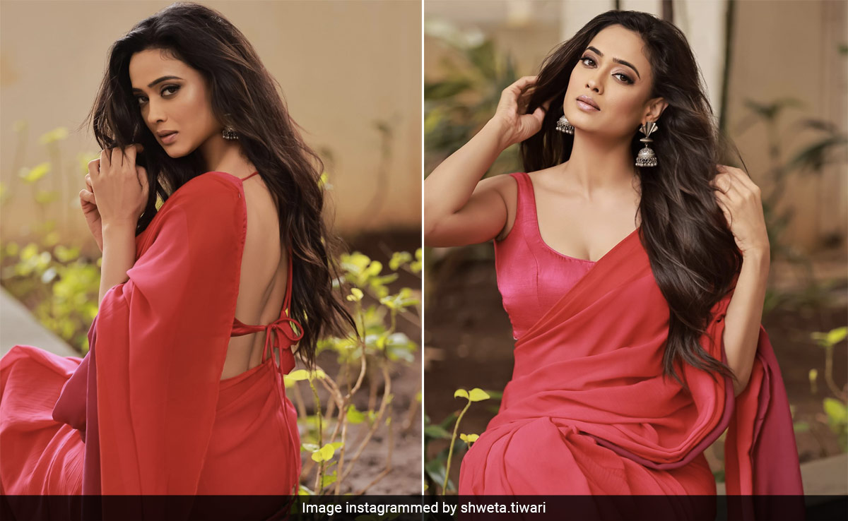 Shweta Tiwari In A Red Chiffon <i>Saree</i> Dials Up The Classic Bollywood Vibes