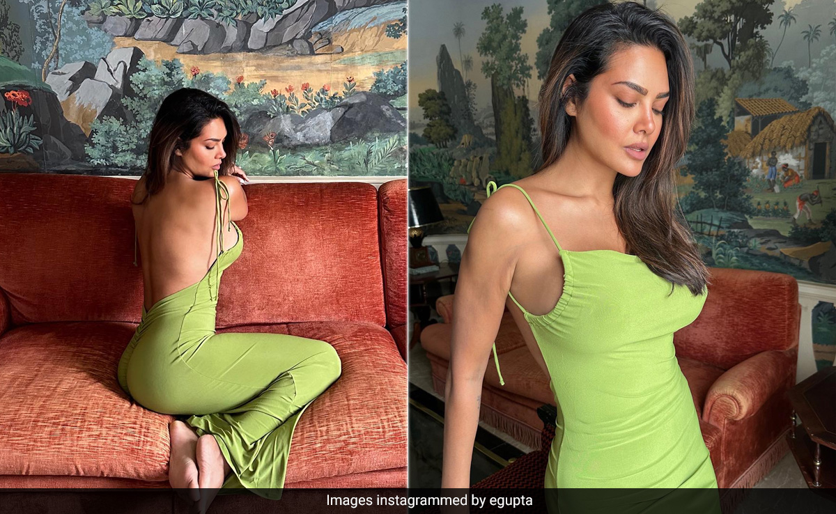 Even With An Exquisite Painting Behind Her, It's Hard To Take Our Eyes Away From Esha Gupta In A Green Backless Gown