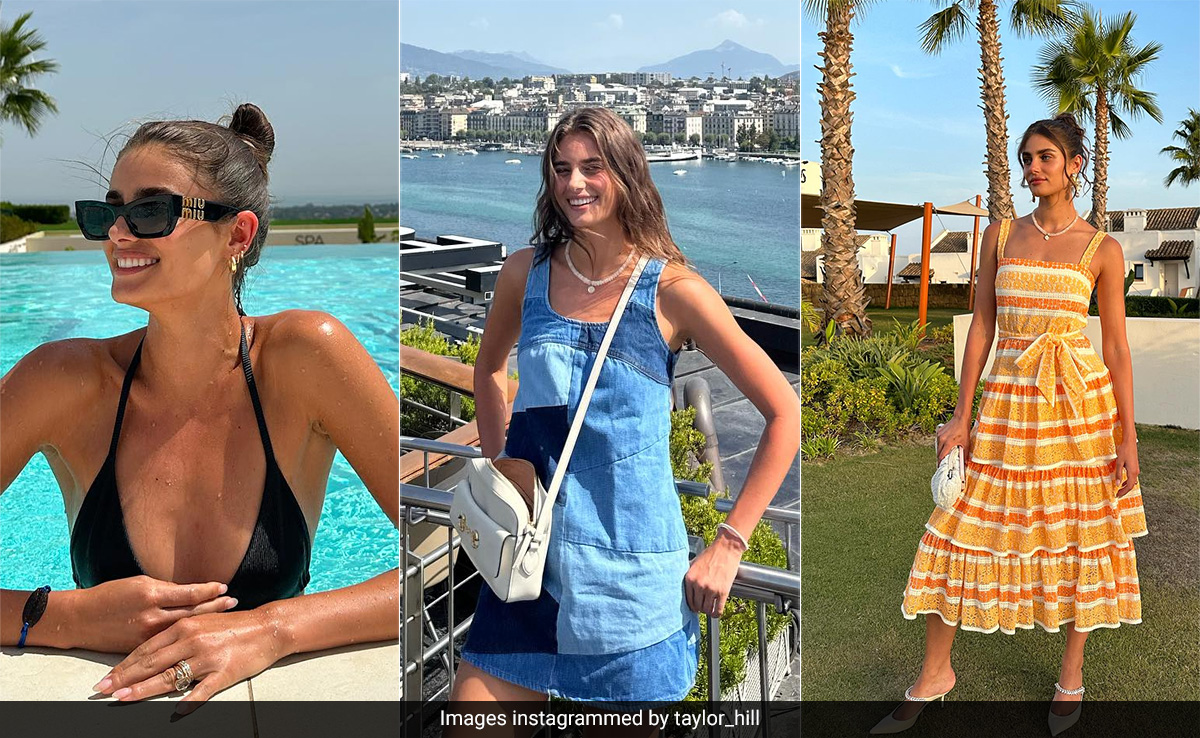 From Black Swimuits To Denim Mini Dresses, A Roundup Of Taylor Hill's Switzerland Holiday Style