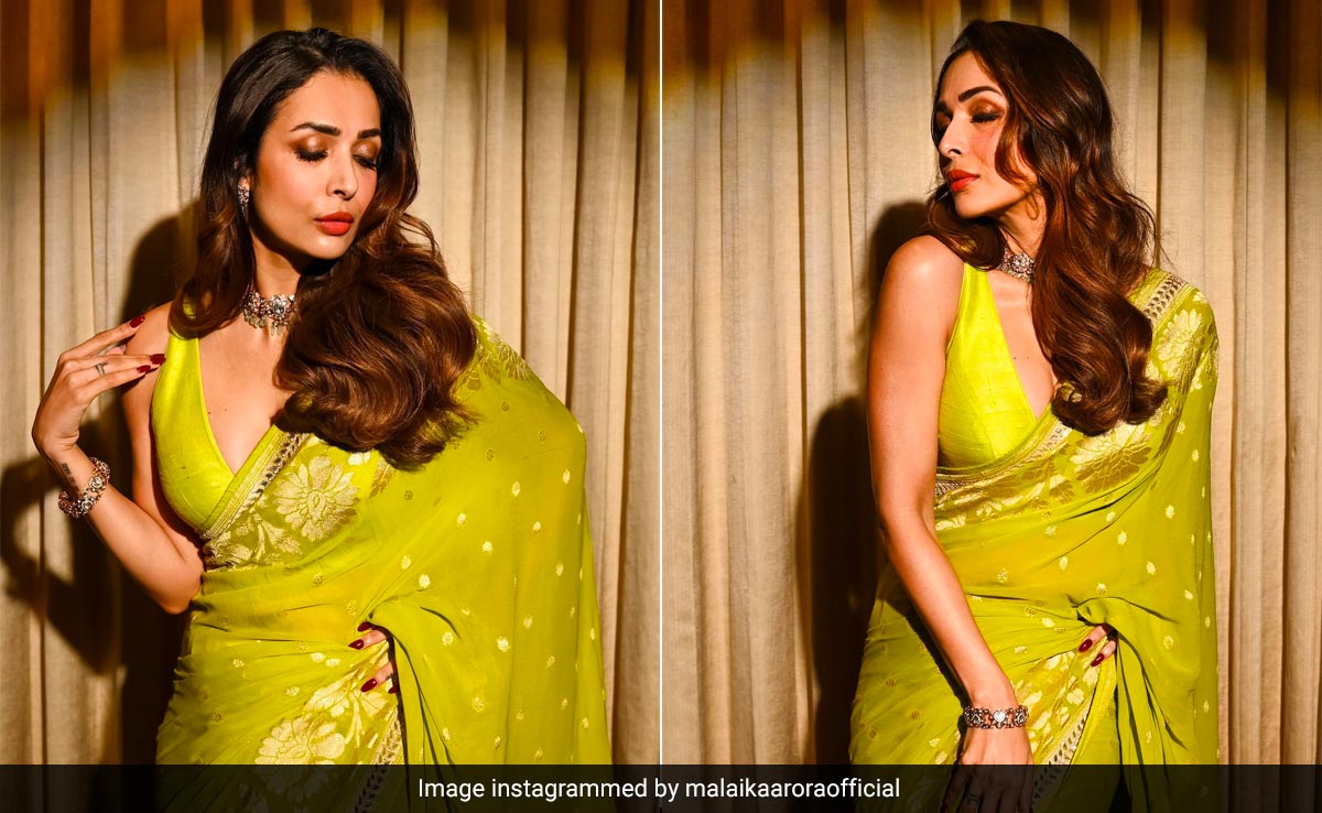 Malaika Arora Is A Tall Glass Of Refreshing Ethnic Elegance In A Lime Green Anita Dongre <i>Saree</i>