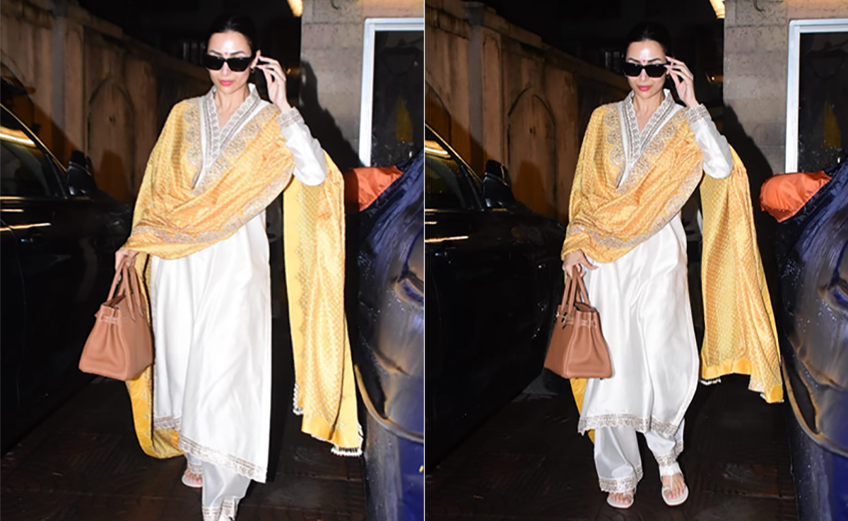 Malaika Arora's Street Style Is Ethnic Elegance Personified In A White And Yellow <i>Salwar Kameez</i>