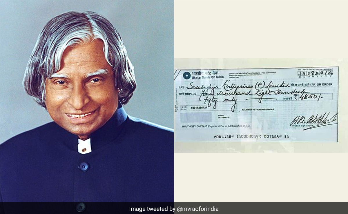 Bureaucrat Shares Picture Of Cheque APJ Abdul Kalam Wrote To Pay For Grinder Gifted to Him