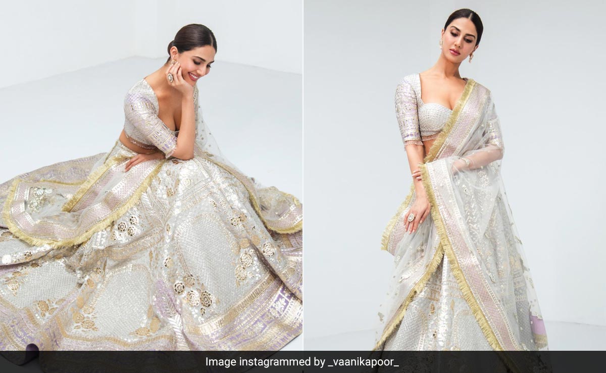 Vaani Kapoor Weaves Metallic Magic In A Stunning Silver And Gold Falguni Shane <i>Lehenga</i>