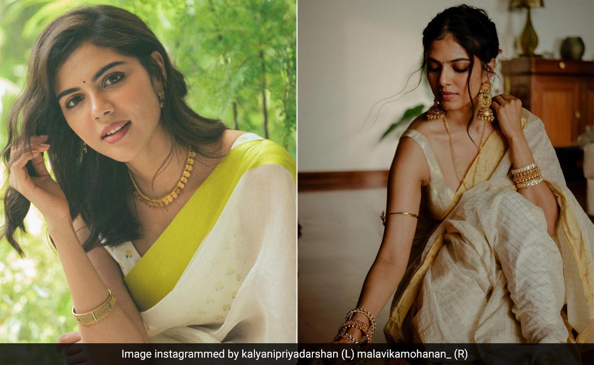 Onam 2023: <i>Kasavu Sarees</i> Get Trendy Upgrades With Kalyani Priyadarshan, Malavika Mohanan And More