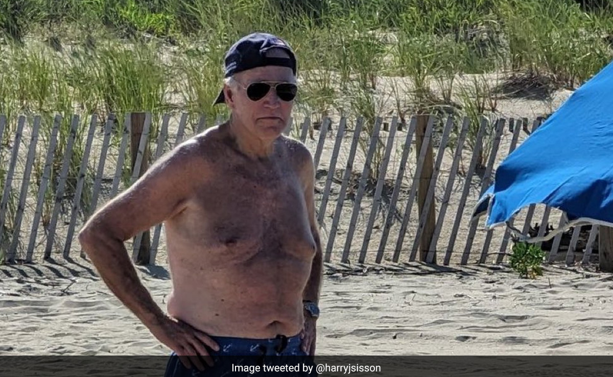 Baseball Cap And Aviators - Joe Biden Goes Shirtless On US Beach