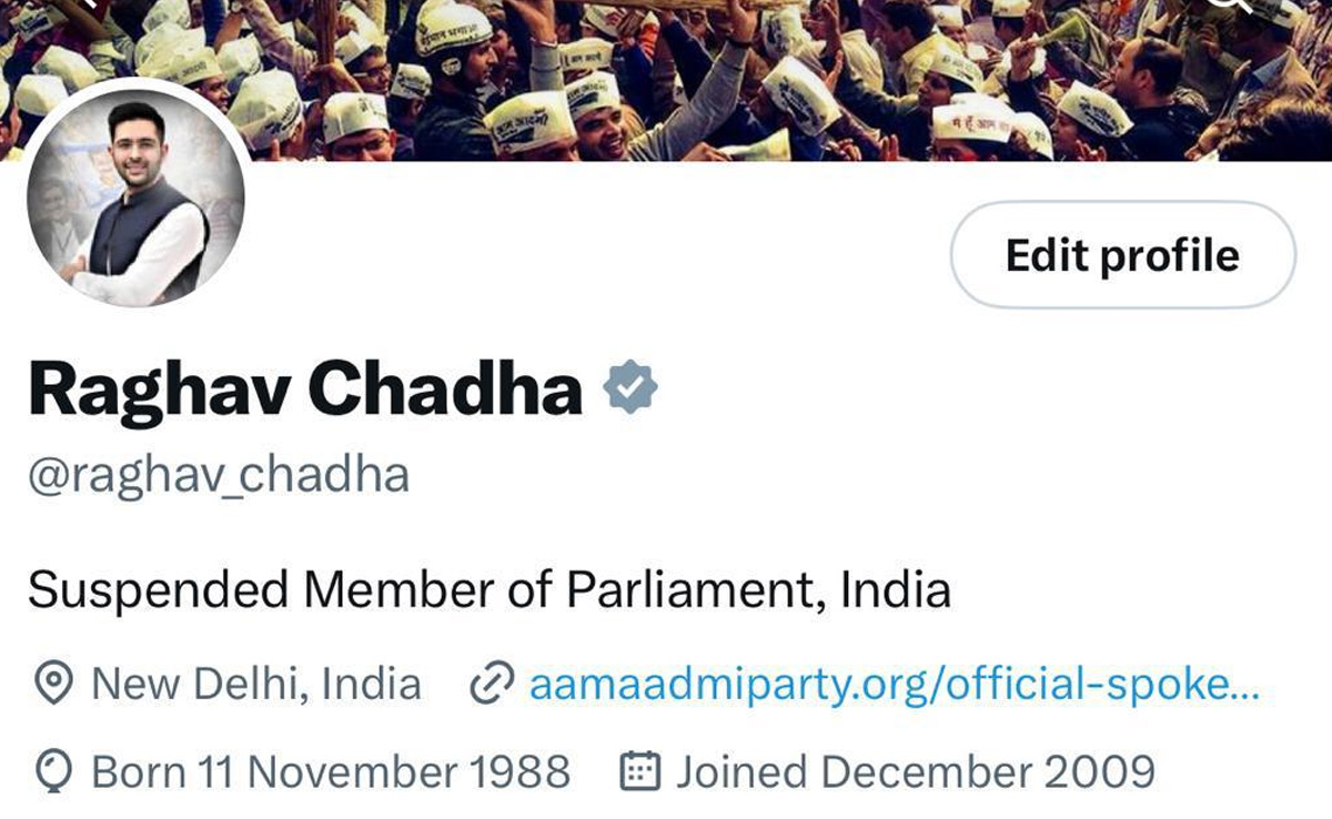 AAP's Raghav Chadha Changes Social Media Bio After Rajya Sabha Suspension