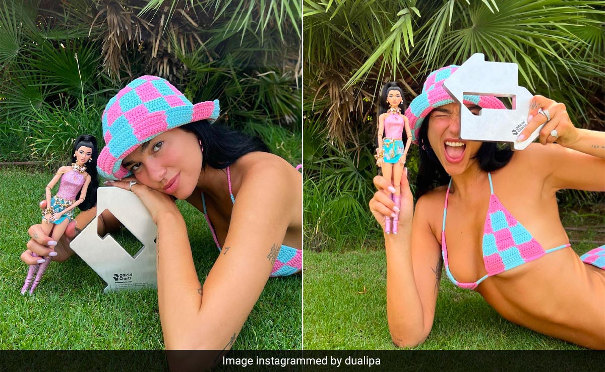 Just Dua Lipa And Her Dua <i>Barbie</i> Doll, Dressed Like She Did In <i>Dance The Night Away</i>