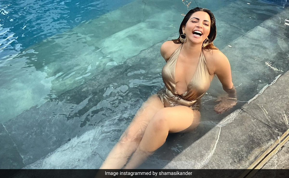 Even On A Cloudy Monsoon Pool Day, Shama Sikander Is A Ray Of Sunshine In A Gold Swimsuit