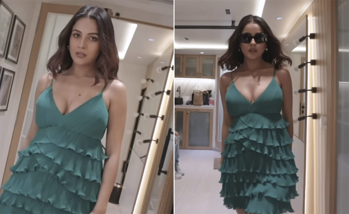 Shehnaaz Gill Is A Breath Of Fresh Monsoon Style In A Strap Green Ruffled Dress And Sunglasses