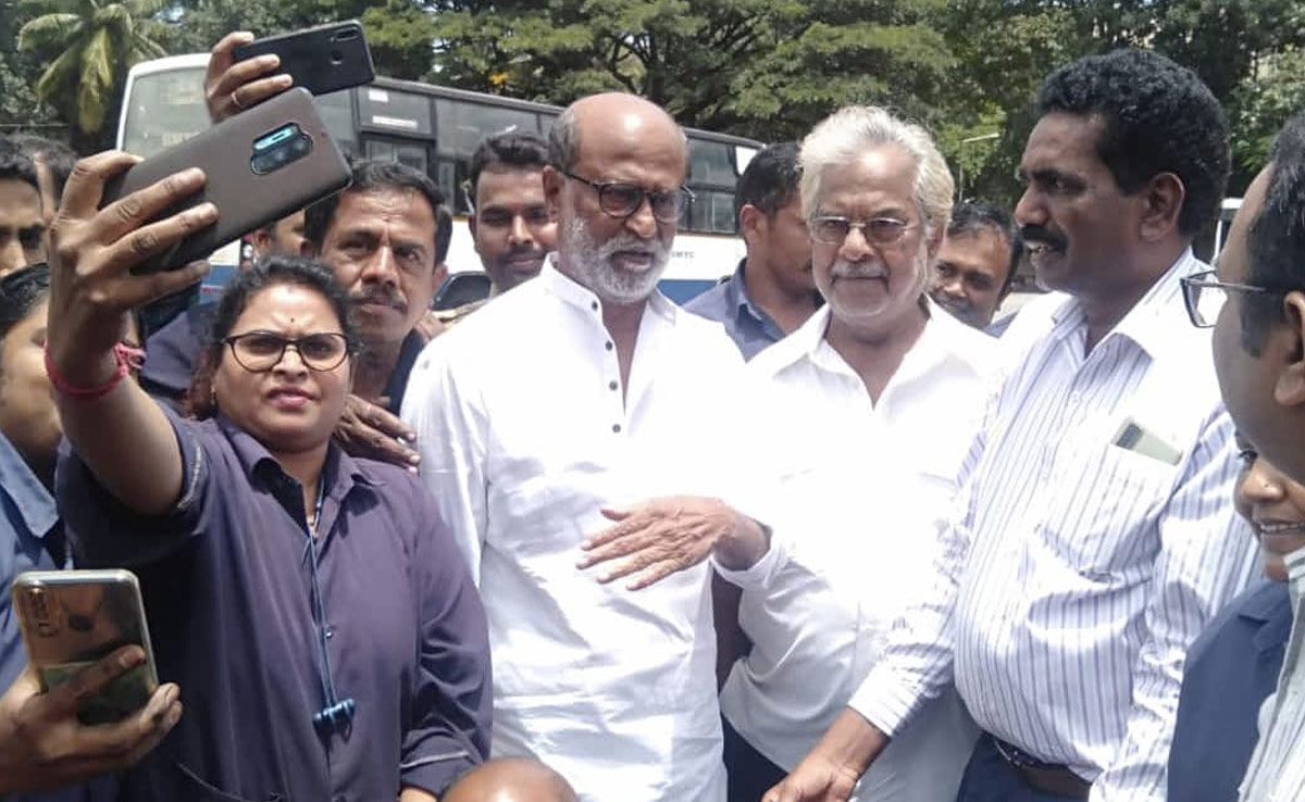 Pics: Rajinikanth's Surprise Visit To His Place Of Work Before Films