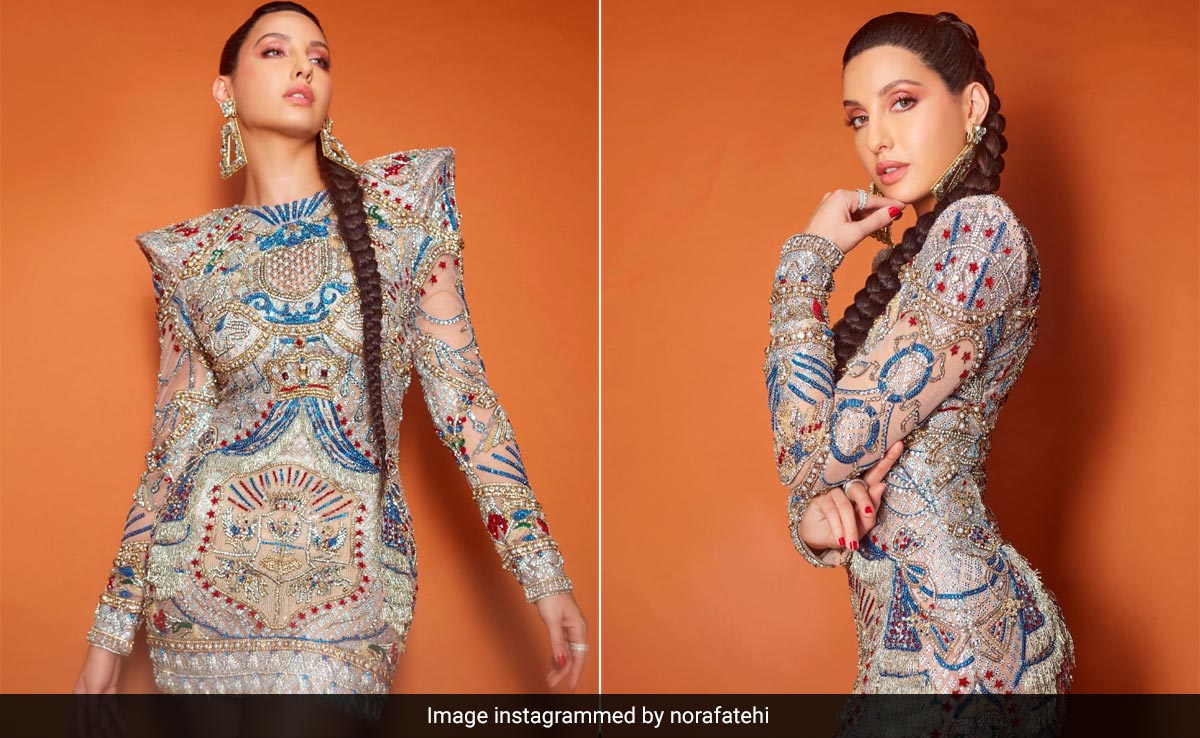 Nora Fatehi's Dazzling Falguni Shane Peacock Mini Dress With Power Shoulders Screams Boss Moves