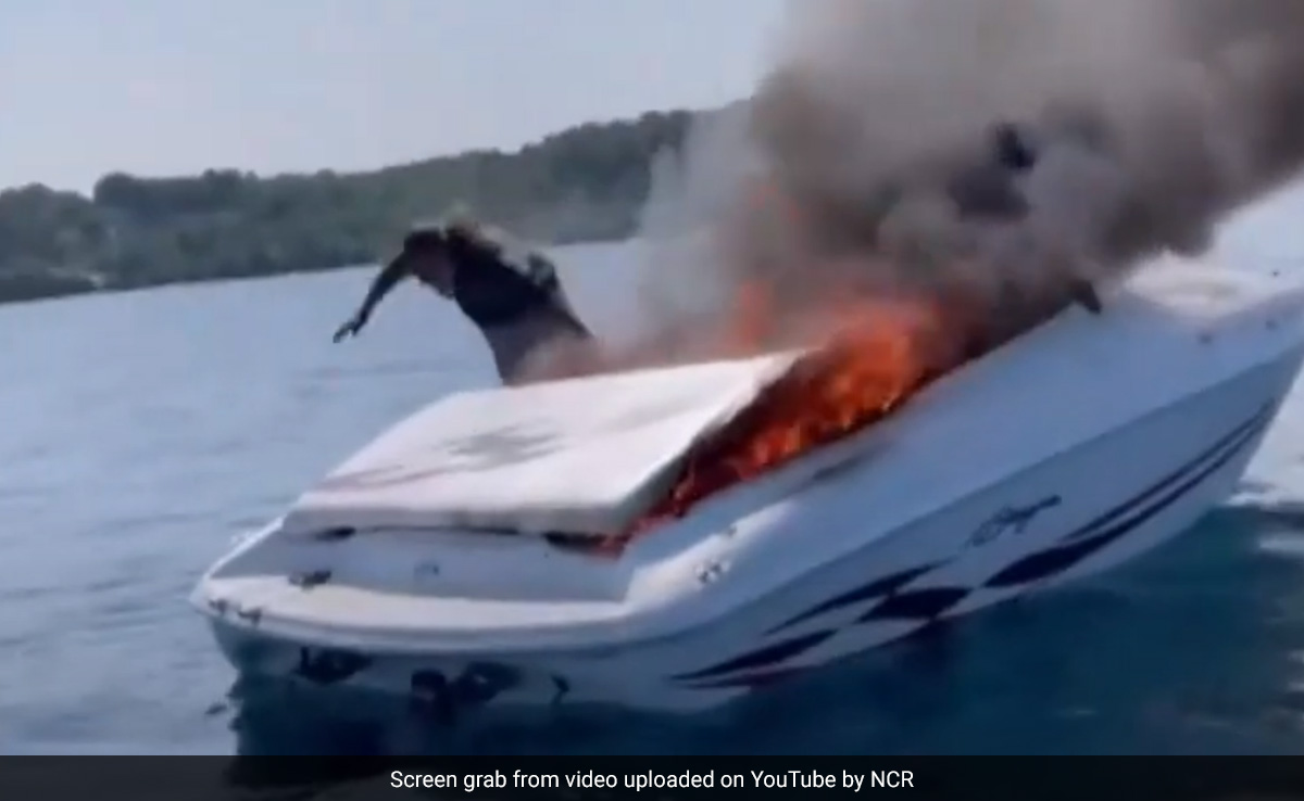 Viral Video Shows Men Jumping Off Burning Boat Moments Before It Explodes