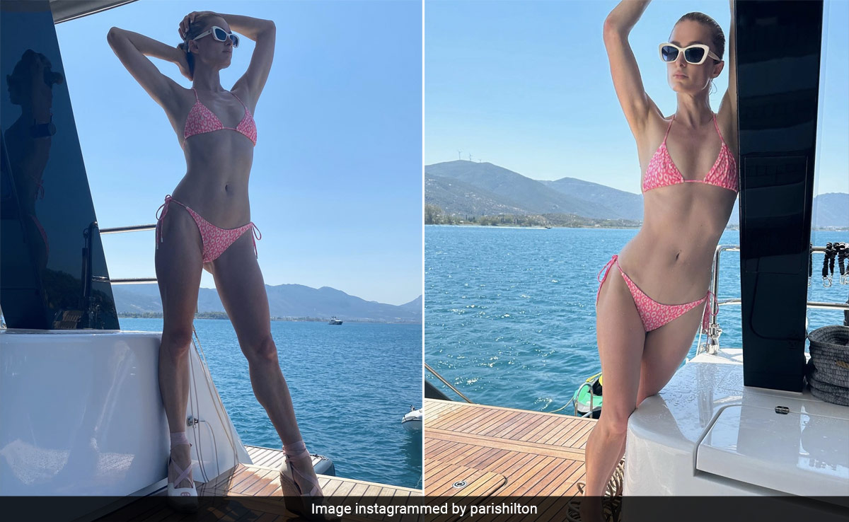 Paris Hilton Raises Temperatures In Greece In A Pink Swim Set And Hoses The Heat Down Too