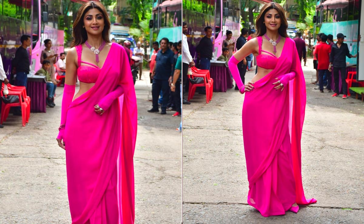 Shilpa Shetty In A Hot Pink <i>Saree</i> With Glovelettes Is Serving Barbie Girl Gone <i>Desi</i> Style
