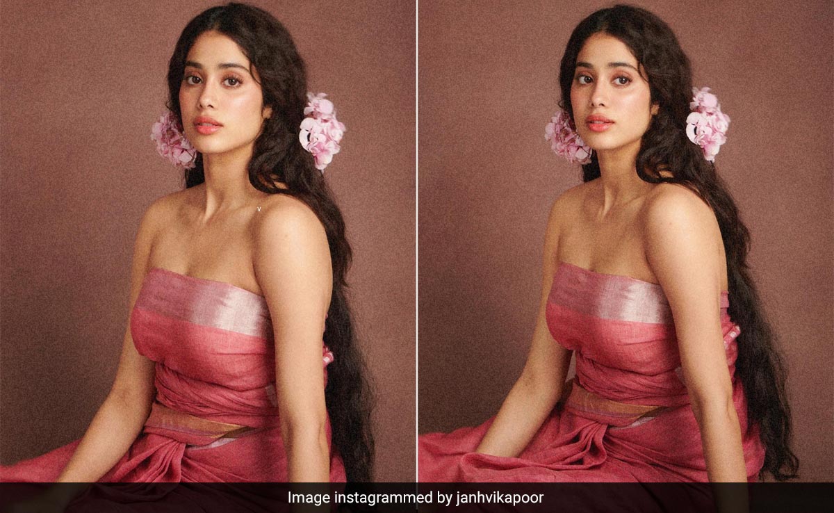 Is That A Painting Come To Life Or Janhvi Kapoor In A Rs 24,500 Pink Anavila Linen <i>Saree</i>?