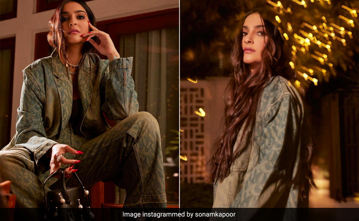 Sonam Kapoor Serves Punk Cool In A Monogrammed Denim Pantsuit With Sneakers