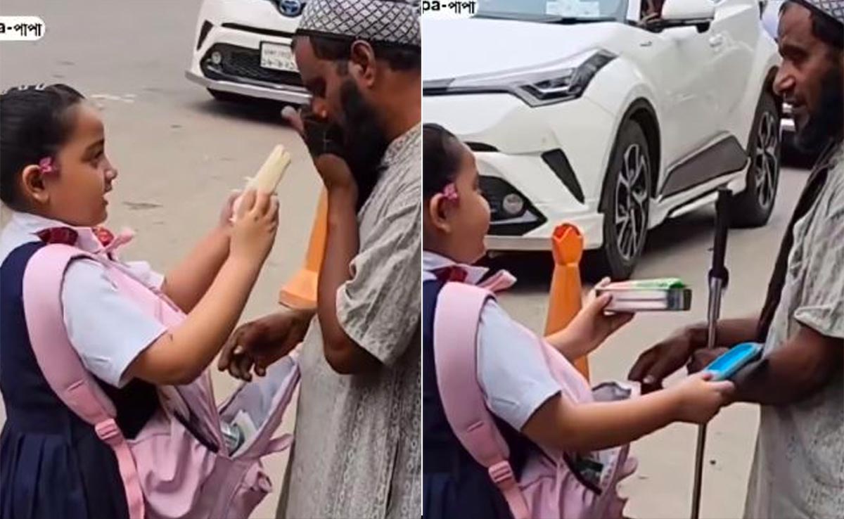 Schoolgirl Wins Praise After She Feeds Beggar From Her Tiffin, Video Goes Viral