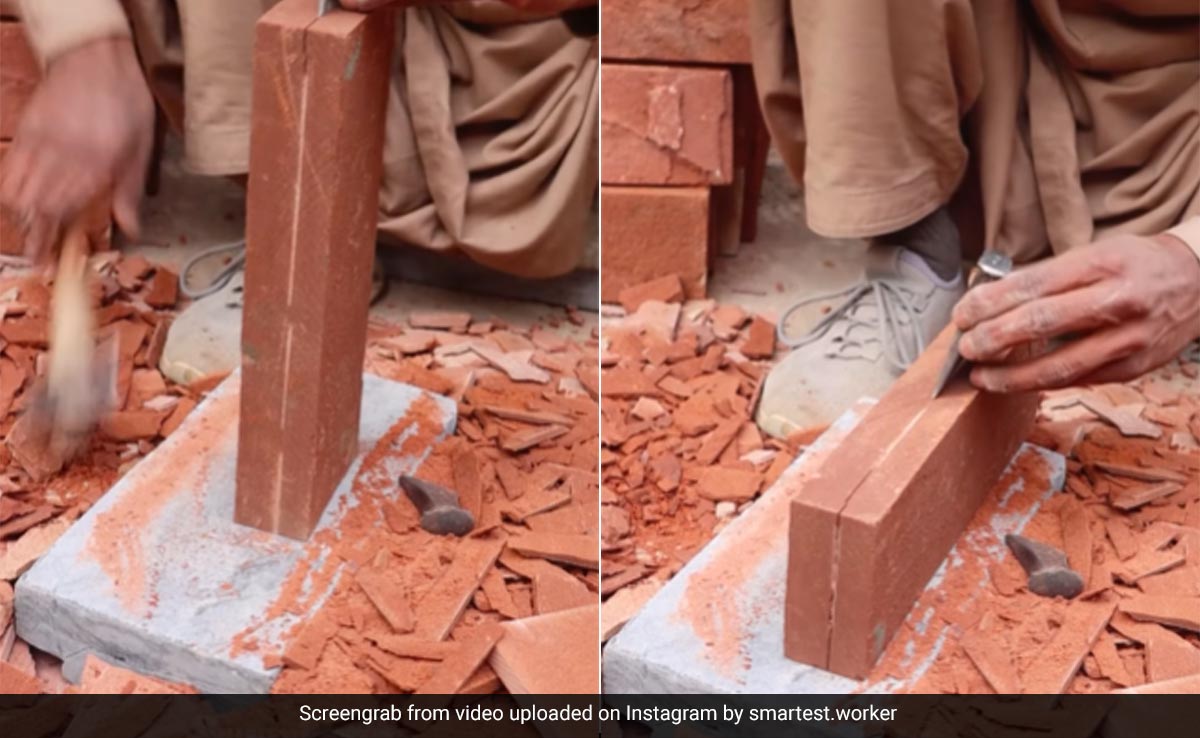 शख्स ने ऐसे किए ईंट के टुकड़े, परफेक्शन देख लोगों ने दातों तले दबा ली उंगलियां, बोले- इसके आगे मशीन भी फेल है...