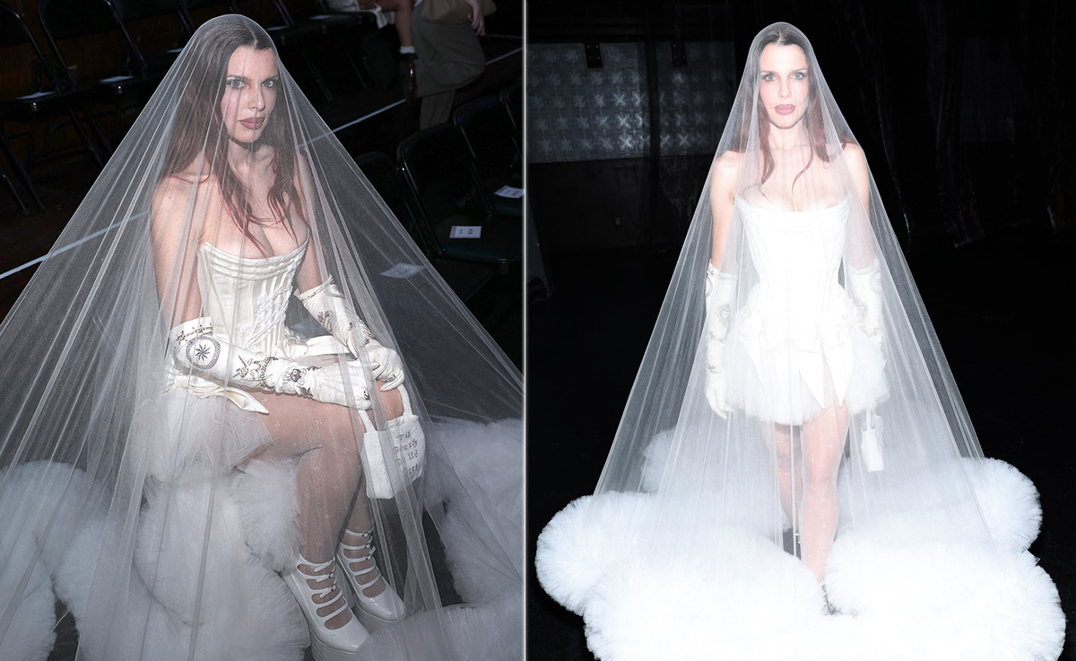 Julia Fox's Front Row Moment At NYFW Included A Mini Bridal Gown And Massive Sheer Veil