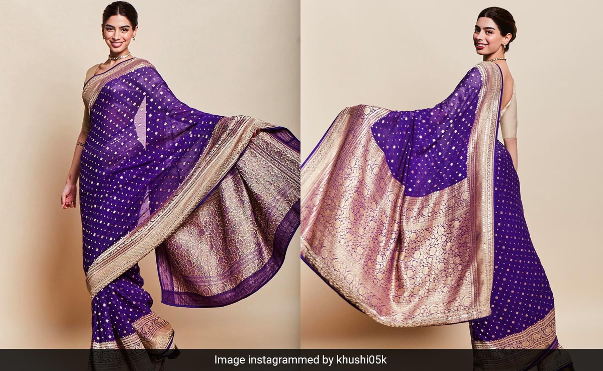 Trends Fade But Traditional Is Forever As Khushi Kapoor Stuns In A Silk Purple And Gold Anita Dongre <i>Saree</i>