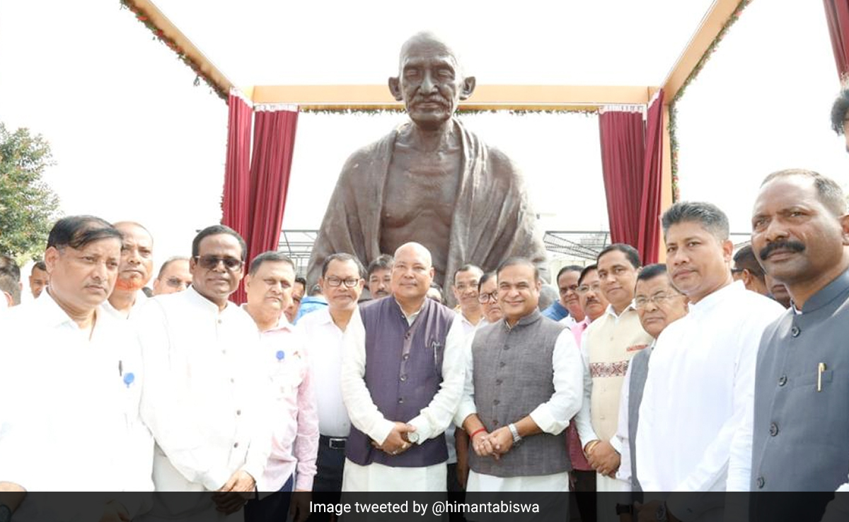 Himanta Sarma Unveils Gandhi Statue Outside Assam's New Assembly Complex