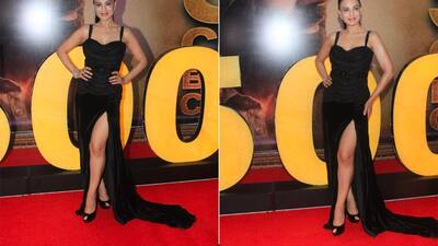 amisha patel black dress For <i>Gadar 2</i> Success Party, Ameesha In A Bewitching Gown With A Slit Is A Sight To Behold Colour:59029 Set01
