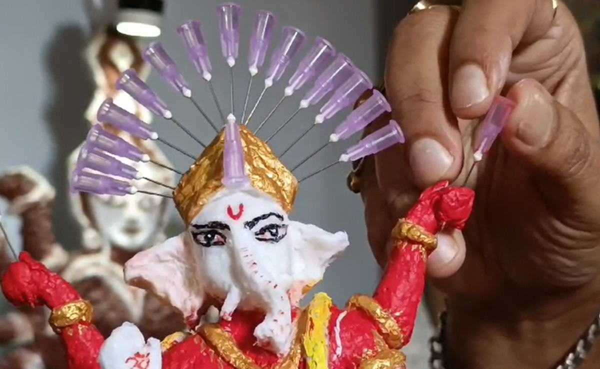 Tripura School Teacher Makes Lord Ganesha Idol With Syringes