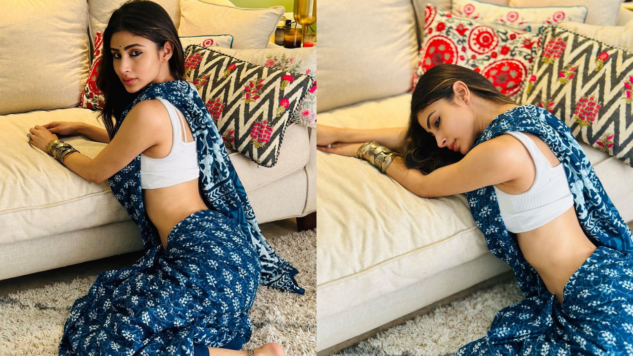 Ever Seen A <i>Saree</i> Go The Casual Ethnic Route? Mouni Roy's Indigo Number With A Crop Top Is It