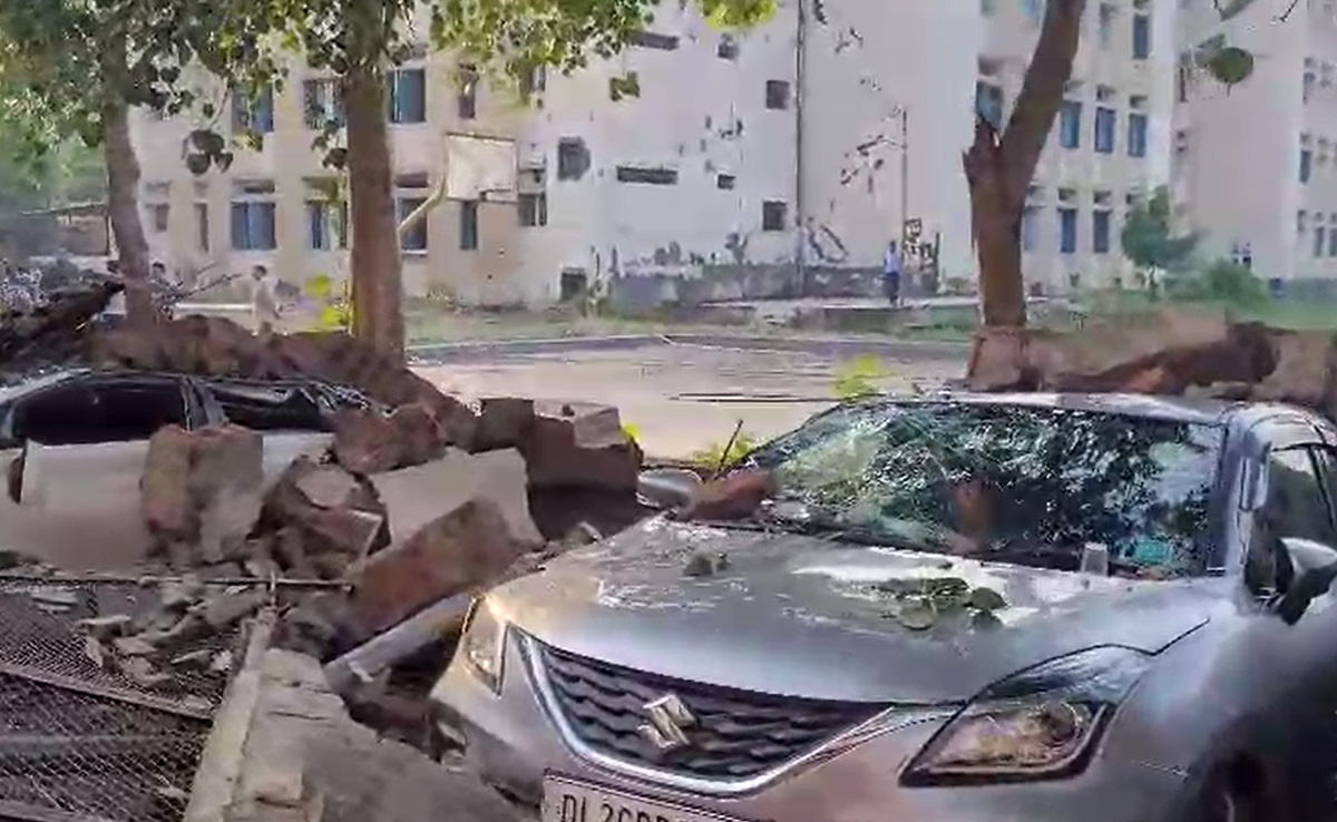 Several Cars Damaged After School Wall Collapses In Delhi's Dilshad Garden