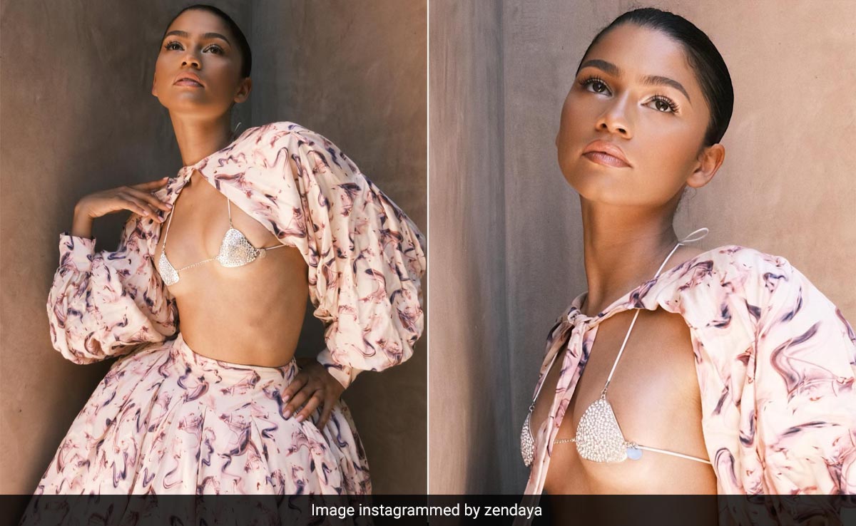 Zendaya's Version Of A Birthday Suit Involved A Flouncy Printed Co-Ord Set And A Tiny Silver Bralette