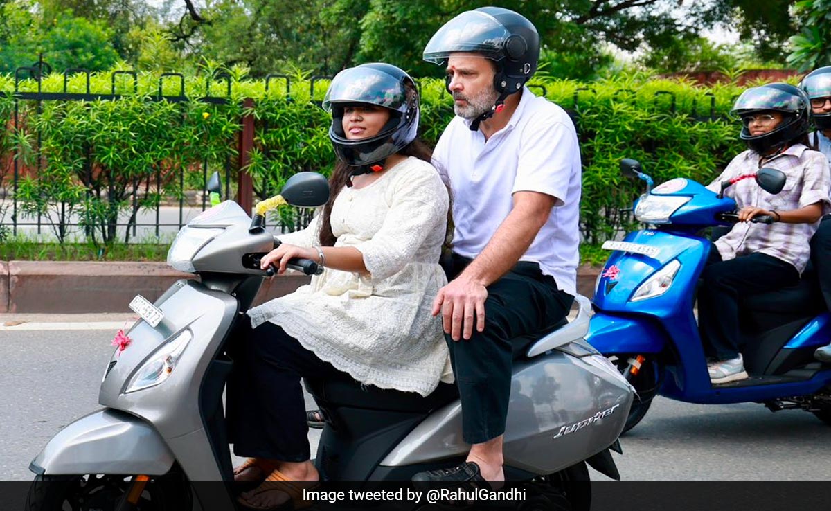 Watch: Rahul Gandhi Rides Pillion On College Student's Scooter In Jaipur