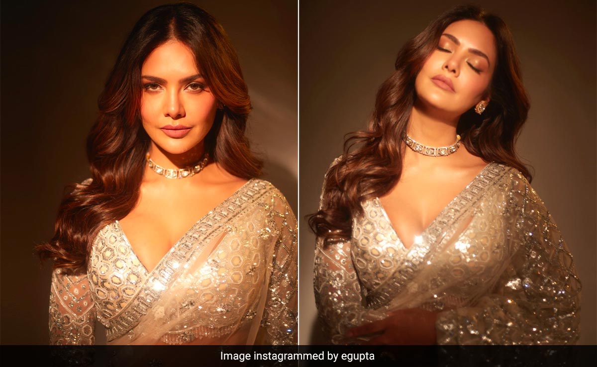 There's No Better Festive Pairing Than Esha Gupta's Glam Makeup With Her Silver <i>Saree</i>