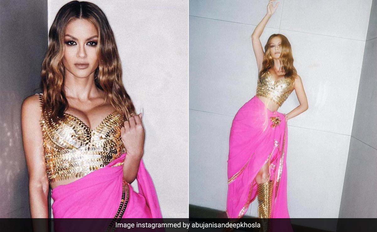 There Are Celeb Ethnic Looks And Then There Is Natasha Poonawalla In A Sequin <i>Saree</i> With Gold Boots