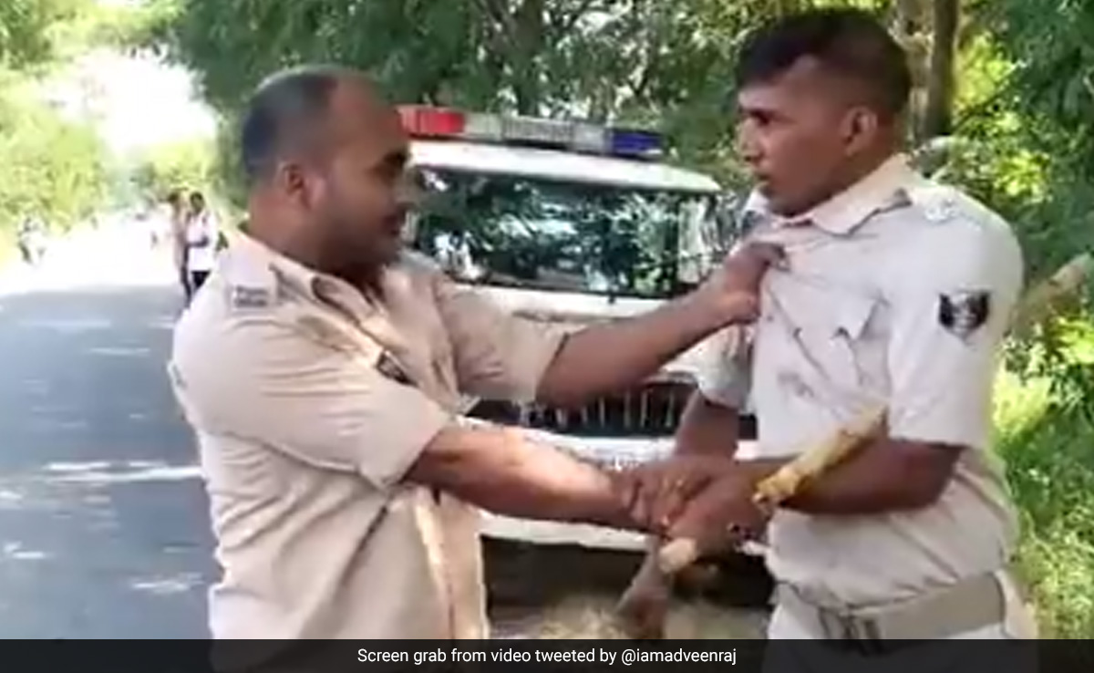 बिहार:  नालंदा में बीच सड़क भिड़े 2 पुलिसवाले, पहले हुई मुक्केबाजी फिर जमकर चले लाठी-डंडे