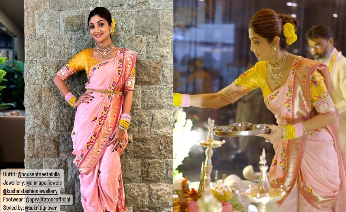 Shilpa Shetty's Pastel <i>Nauvari Saree</i> Brings In The Festive Spirit With A Traditional Touch