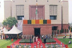 Vice President Hoists Flag At New Parliament, Lok Sabha Speaker Present Vice President Hoists Flag At New Parliament, Lok Sabha Speaker Present