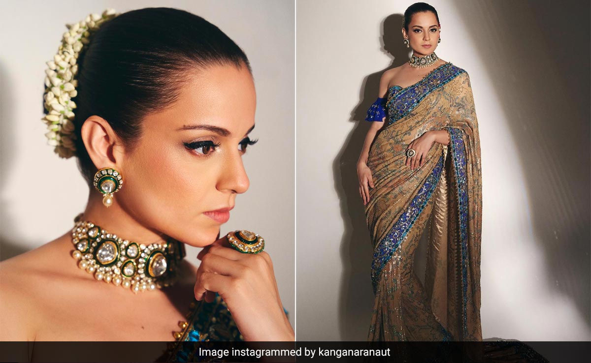 Festive Glams Begins Right On Cue With Kangana Ranaut's Embellished Suneet Varma <i>Saree</i> And Off-Shoulder Blouse