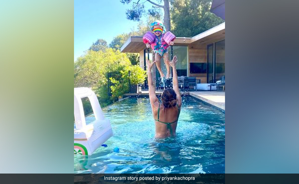 Malti Marie Twins In A Blue Swimsuit With Mom Priyanka Chopra Jonas, Proving She Is The Little It Girl