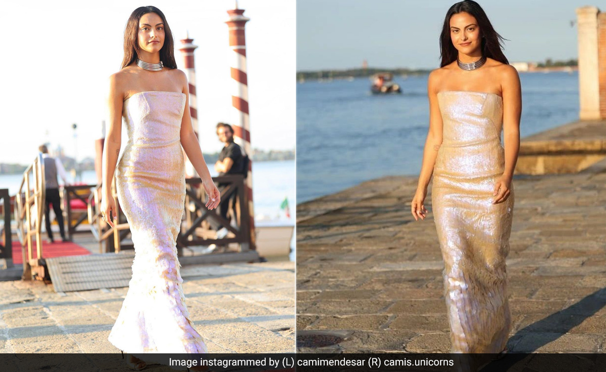 Camila Mendes Looks Like An Iridescent Mermaid In A Shimmery Strapless Gown